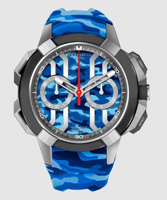 Review Jacob & Co EPIC X CHRONO 44MM CAMO BLUE & GRAY EC430.20.AC.AB.ABRUA Replica watch